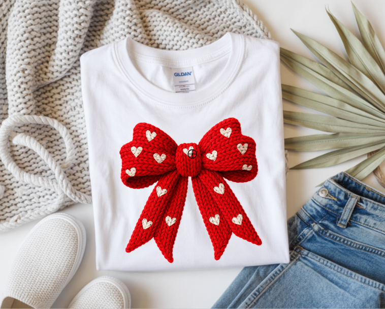 Valentine Faux Crochet Bow T-shirt