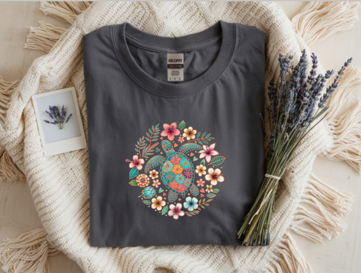 Turtle Flowered Tee Shirt