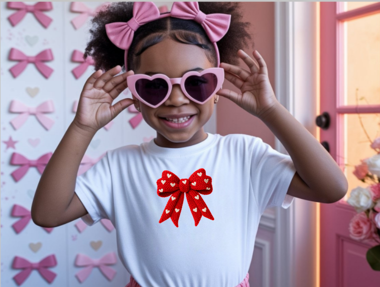 Valentine Faux Crochet Bow T-shirt