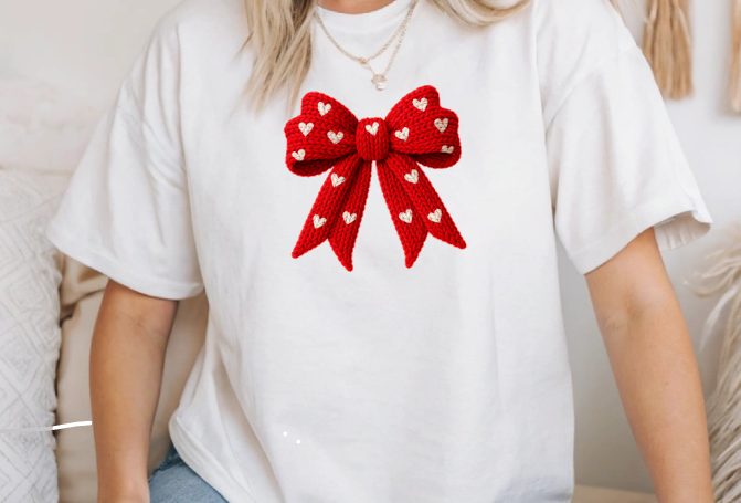 Valentine Faux Crochet Bow T-shirt
